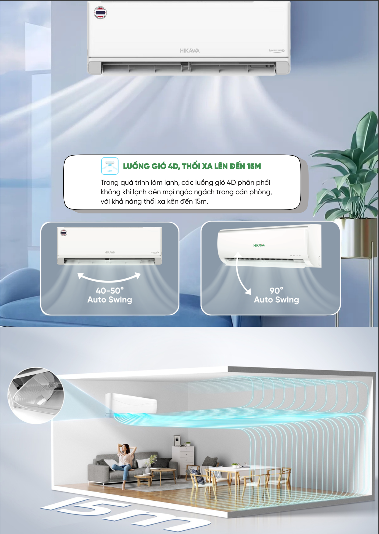 luồng gió 4d thổi xa đến 15m